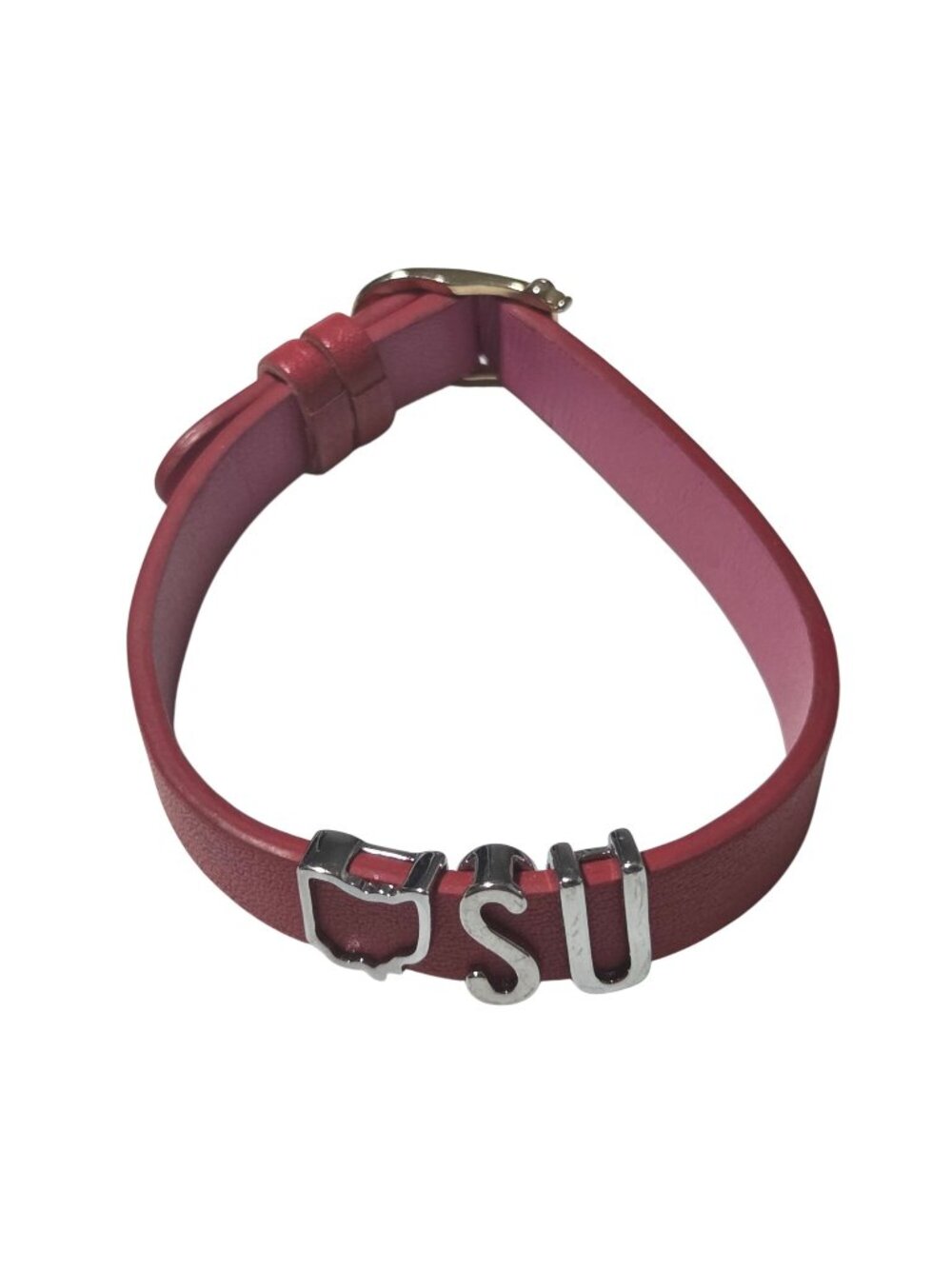 Ohio State Buckle Bracelet Buckeyes Collegiate Adjustable Red Leather OSU Charm